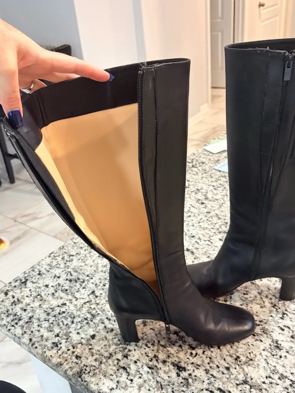 🤩❤️✨Christian Louboutin Red Bottoms Black Over-the-Knee Leather Boots